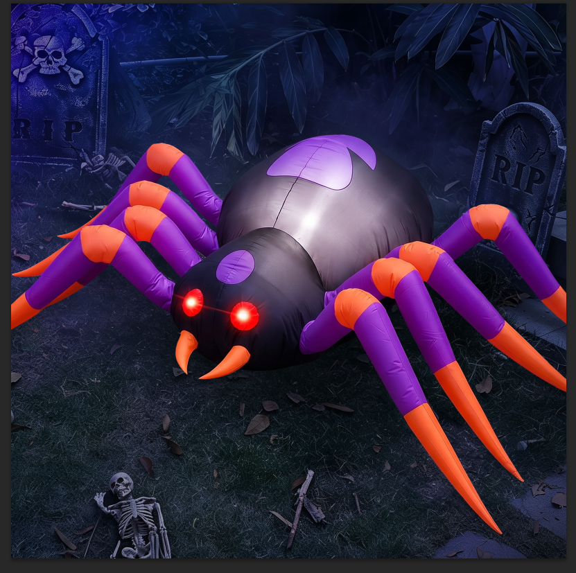 8 FT Halloween Inflatables Spider with Changing Eyes, Giant Blow Up Yard Decoration Spider with Build-in LED Lights for Halloween Party Outdoor, Garden, Lawn, Patio, Yard Decor