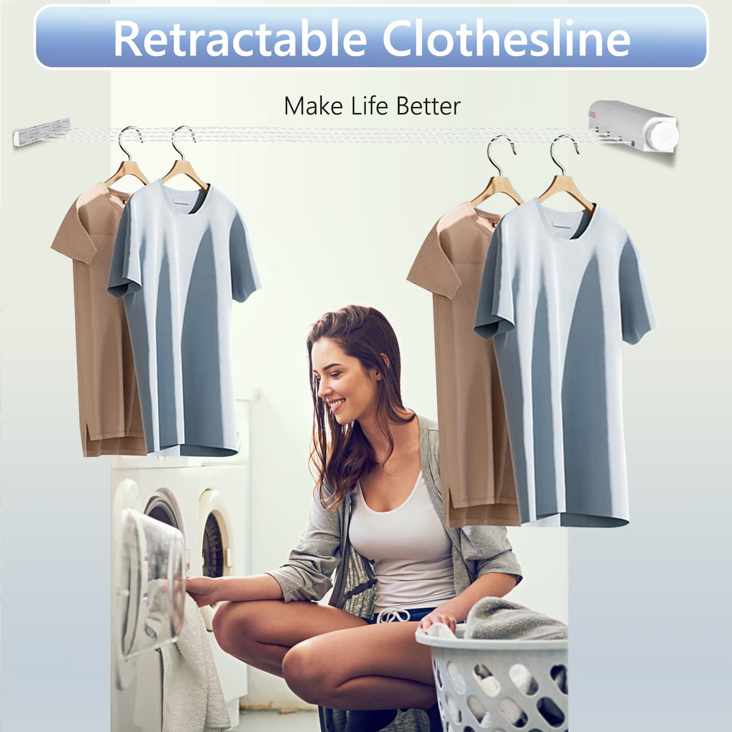 Retractable Clothesline Indoor Outdoor 4 Line Telescopic Clothes Drying Rope Hanger Wall Mounted Clothes Dryer Line