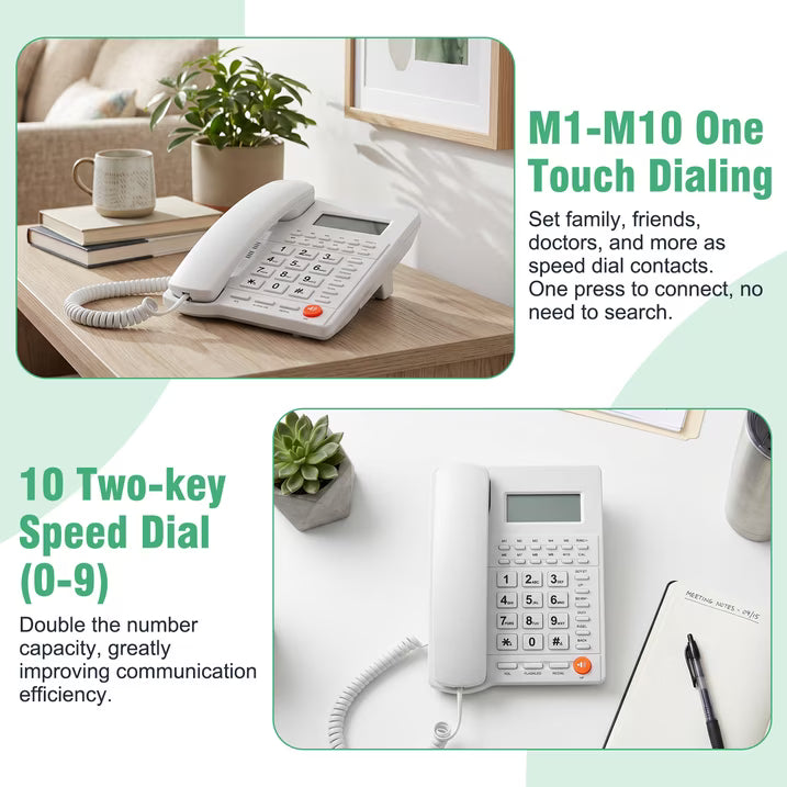 Corded Telephone with Caller ID, Landline Phone Call Waiting Caller ID Memory, Last Number Redial, Big Buttons, Adjustable Volume, Speakerphone for Home Office Hotel & Small Business Use, White