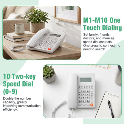 Corded Telephone with Caller ID, Landline Phone Call Waiting Caller ID Memory, Last Number Redial, Big Buttons, Adjustable Volume, Speakerphone for Home Office Hotel & Small Business Use, White