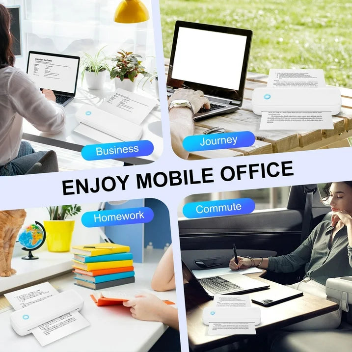 Wireless Portable Printers, Bluetooth Thermal Printer Support 8.5" X 11" US Letter & A4 Thermal Paper, Inkless Printer Compatible with Android iOS & Laptop for Travel Office Car Home, White