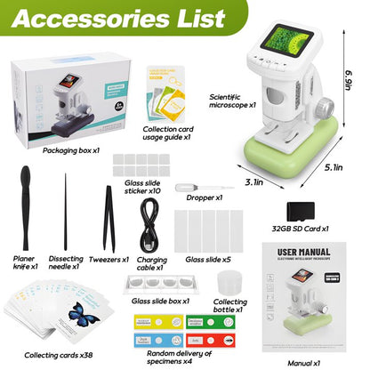 Digital Microscope for Kids 1200X - 2'' LCD Screen STEM Toy with 32G SD Card for Photo/Video, Portable Pocket Microscope for Boys Girls Ages 6,7,8-12, Science Kit Gift Birthday Christmas