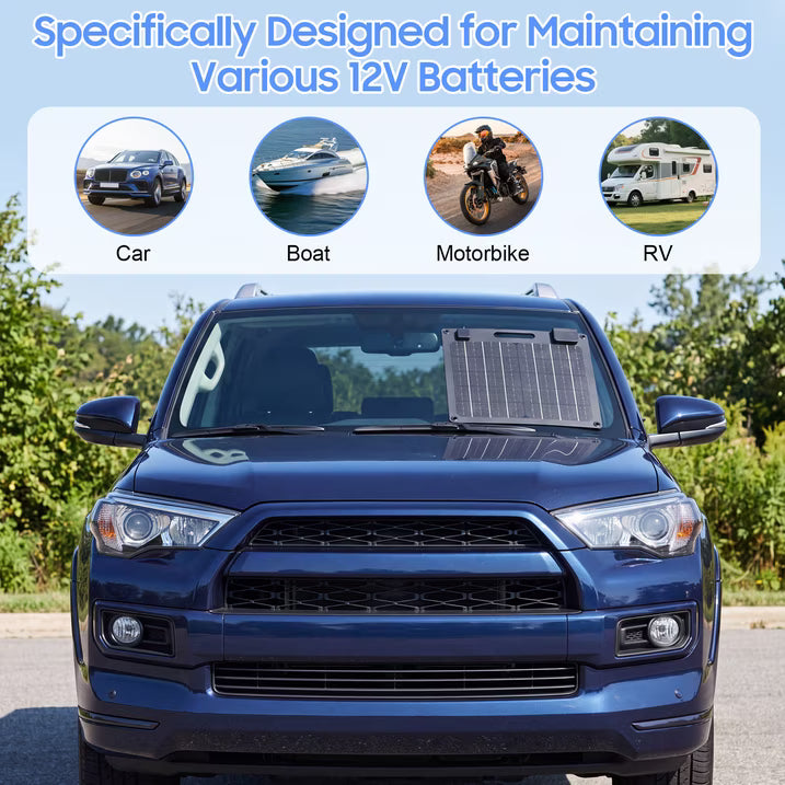 30W 12Volt Solar Trickle Charger Maintainer Kits, Built in Charge Controller, Alligator Clips, 2 USB Port, Portable 24V Solar Panel Car Battery Charger for Car, Motorcycle, Truck, Tractor, Boat