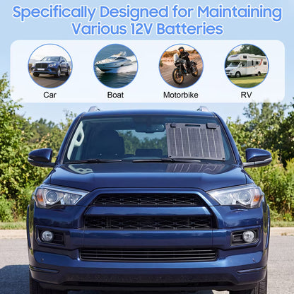 30W 12Volt Solar Trickle Charger Maintainer Kits, Built in Charge Controller, Alligator Clips, 2 USB Port, Portable 24V Solar Panel Car Battery Charger for Car, Motorcycle, Truck, Tractor, Boat
