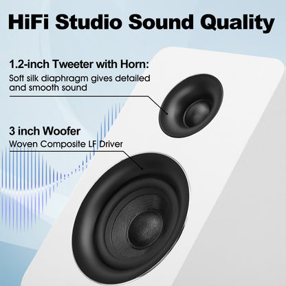 80W Active Bookshelf Speakers, Home Bluetooth 5.3 Wireless Speaker with 3 inch Woofer, Stereo Studio Monitor Speakers, Bass & Treble Adjust TV Speakers with USB/Optical/AUX Input for PC Gaming, White