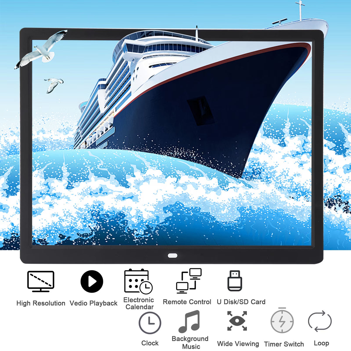 15" Digital Picture Frame with HD IPS Screen Digital Photo Frame Supports up to 16GB Storage Cards, Auto-Rotate, Tabletop & Wall-Mounted Digital Frame Supports Share Photos Video, Black