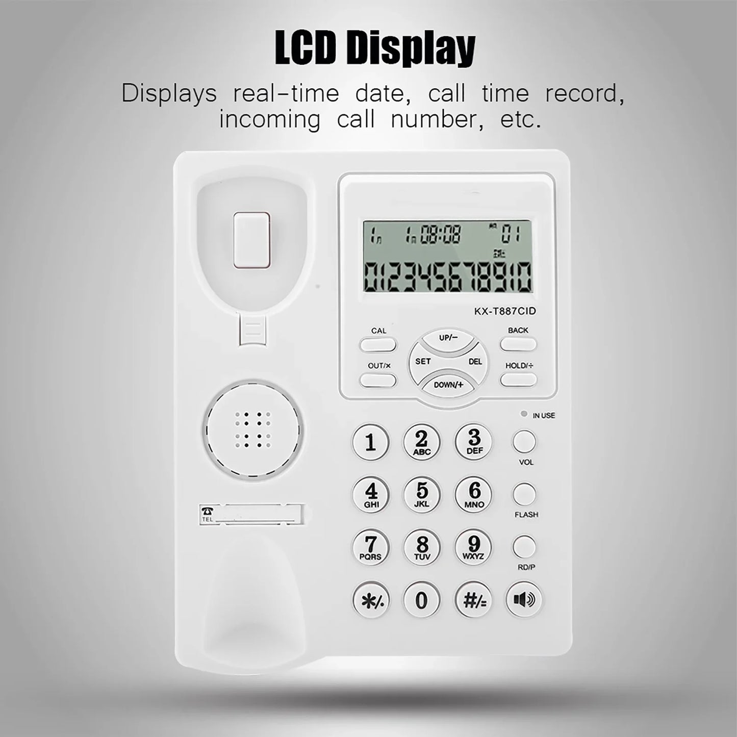 Corded Phone, Noise Cancelling Clear Sound Corded Phone With Speakerphone Hands Free Call ABS Real Time Date For Homes For Offices