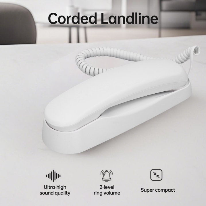 Slimline Wall-Mountable Basic Corded Telephone No AC Power Required