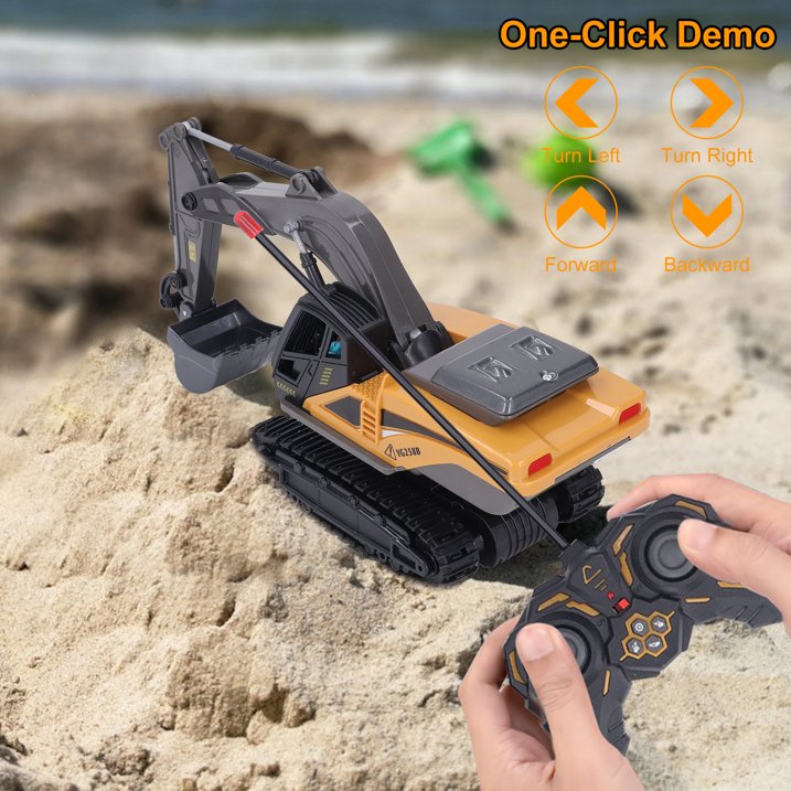 Remote Control Excavator Toys with Metal Shovel & Lights, 8 Channel RC Truck Rechargeable Tractor Toy Gift