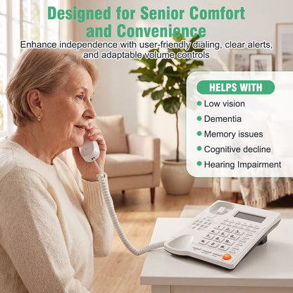 Corded Telephone with Caller ID, Landline Phone Call Waiting Caller ID Memory, Last Number Redial, Big Buttons, Adjustable Volume, Speakerphone for Home Office Hotel & Small Business Use, White
