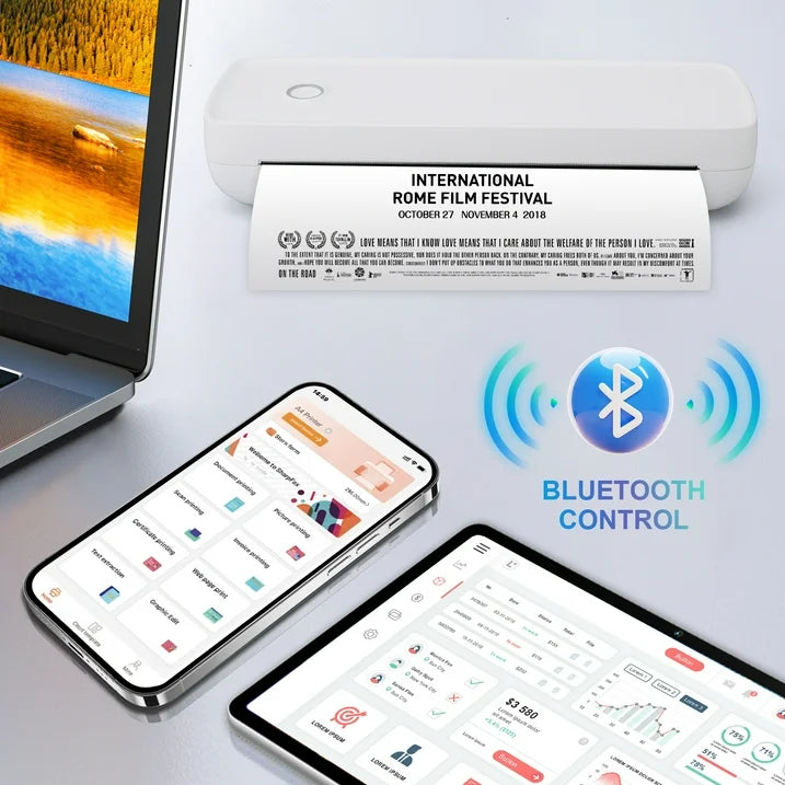 Wireless Portable Printers, Bluetooth Thermal Printer Support 8.5" X 11" US Letter & A4 Thermal Paper, Inkless Printer Compatible with Android iOS & Laptop for Travel Office Car Home, White