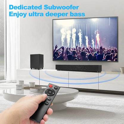 2.1ch Sound Bars for TV with Subwoofer, Bluetooth 5.0 Surround Sound System for TV, 26 Inch Soundbar for Home Theater, ARC/USB/AUX/Coaxial/Optical Connect & Remote Control, 60W Output