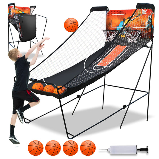 Dual Shot Basketball Arcade Game, Foldable Indoor Electronic Arcade Basketball Game with 4 Balls, 8 Modes, LED Scoreboard, Air Pump, Battery Powered for Kids Adults, Black