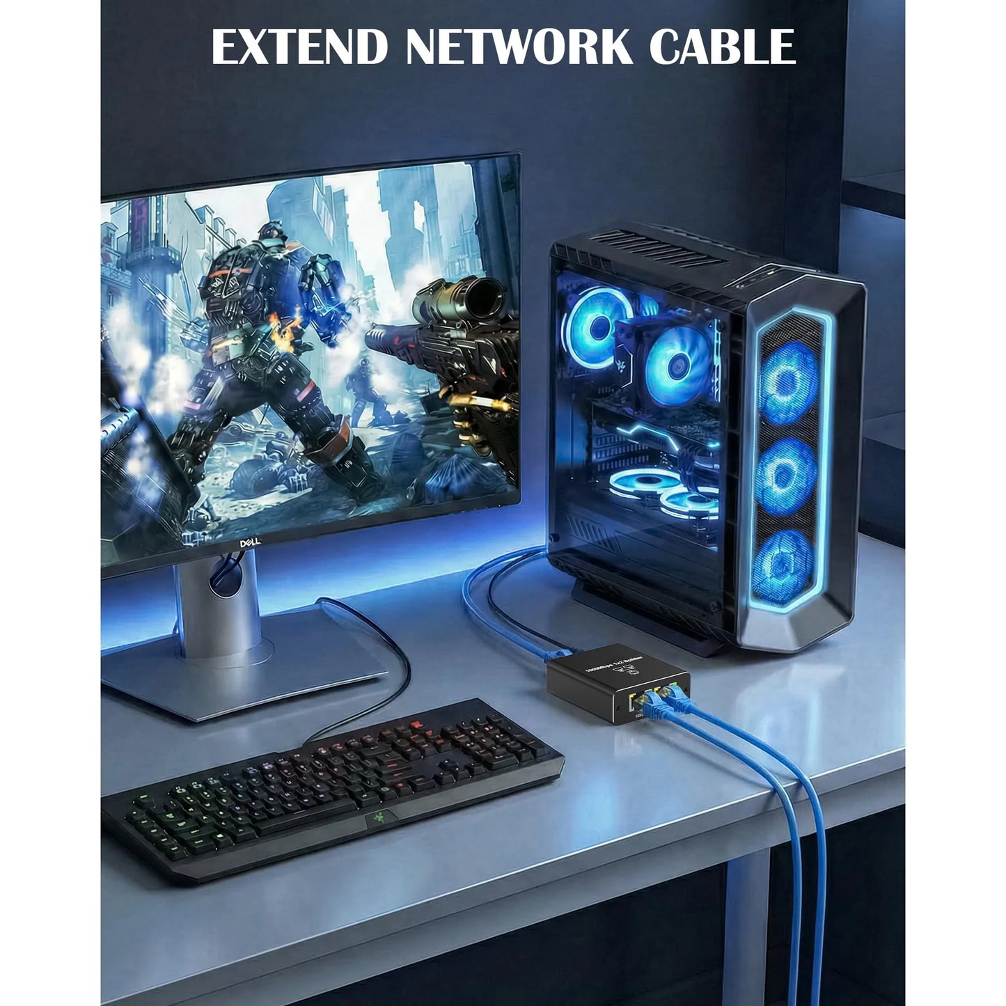 Ethernet Splitter 1 to 2, 1000Mbps Internet Cable Splitter 1 in 2 Out High Speed Either Network Splitter Gigabit Network Extension Dual LAN RJ45 Port Router Switch Work with Cat5/5e/6/7/8 Cable