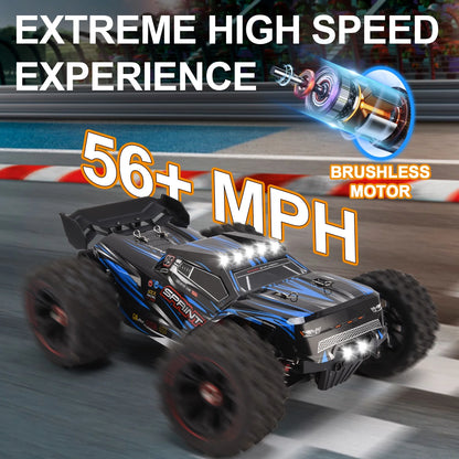 1:14 Brushless Fast RC Car for Adults Boys 56+MPH All Terrains 4WD High Speed Waterproof Remote Control Cars Truck Off Road RC Monster Truck with 3S Lipo Battery, LED Lights, Last up to 60 Mins