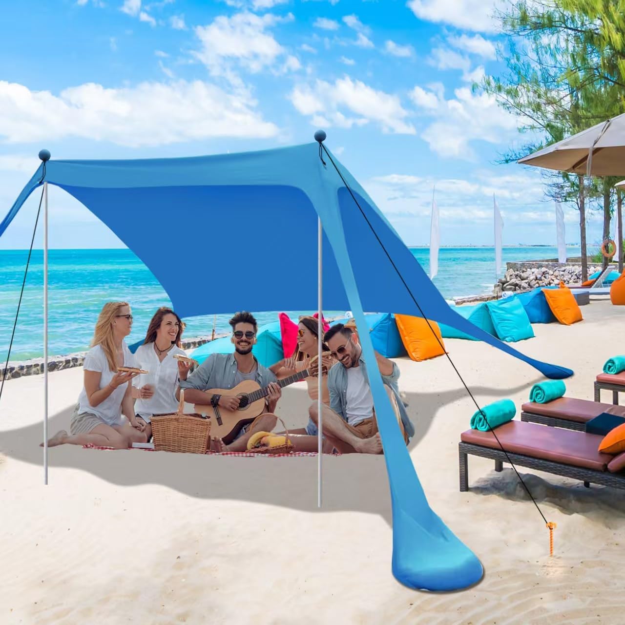 Beach Tent Canopy 6.9'x6.6' Sun Shelter for 4-5 Person Beach Canopy Tent Sun Shade Easy Setup Beach Shade Canopy Portable Beach Tent UPF 50+ Waterproof