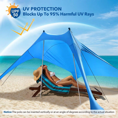 Beach Tent Canopy 6.9'x6.6' Sun Shelter for 4-5 Person Beach Canopy Tent Sun Shade Easy Setup Beach Shade Canopy Portable Beach Tent UPF 50+ Waterproof