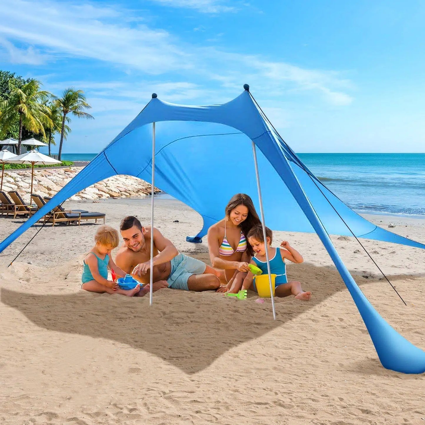 Beach Tent Canopy 6.9'x6.6' Sun Shelter for 4-5 Person Beach Canopy Tent Sun Shade Easy Setup Beach Shade Canopy Portable Beach Tent UPF 50+ Waterproof
