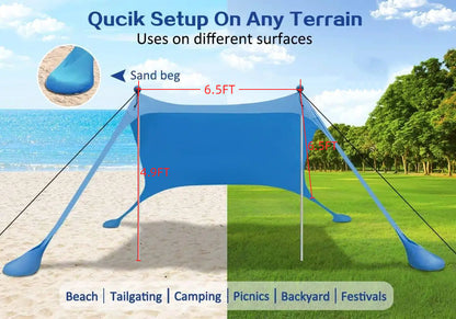 Beach Tent Canopy 6.9'x6.6' Sun Shelter for 4-5 Person Beach Canopy Tent Sun Shade Easy Setup Beach Shade Canopy Portable Beach Tent UPF 50+ Waterproof
