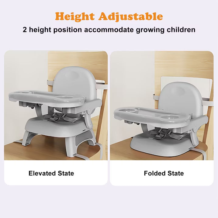 Baby Portable Booster Seat Adjustable Folding Baby Feeding Seat Toddler Chair for for Children up to 33 lbs, Gray