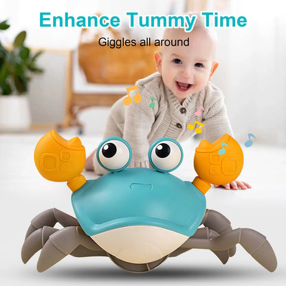 Crawling Crab Baby Toy with Music and LED Light, Sensory Tummy Time Toys 0-6 6-12 12-18 36 Months Babies Boy Girl Learning Crawl, Interactive Walking Dancing Moving Crab Toddler Birthday Gift, Orange