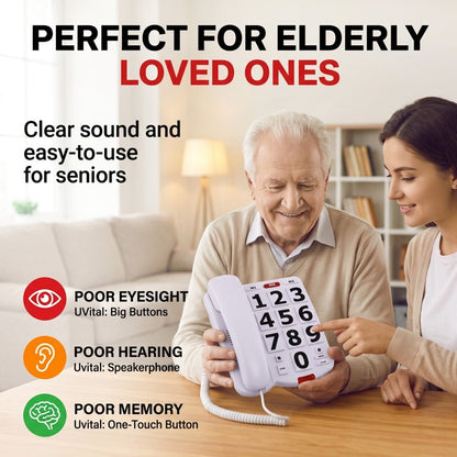 Large Button Phones for Seniors, Land Line Phones for Elderly, Big Button Home Telephone for the Visually Impaired, 110dB+ Amplified Ringer & 80dB+ Handset Volume for the Hearing Impaired Phone