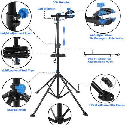 Bike Repair Stand, Max 66LB Bicycle Repair Stand, 41"-75" Adjustable Height Bike Maintenance Workstand with Magnetic Tool Tray, Aluminum Portable Foldable Bike Work Stand for Mountain Road Bike E-bike