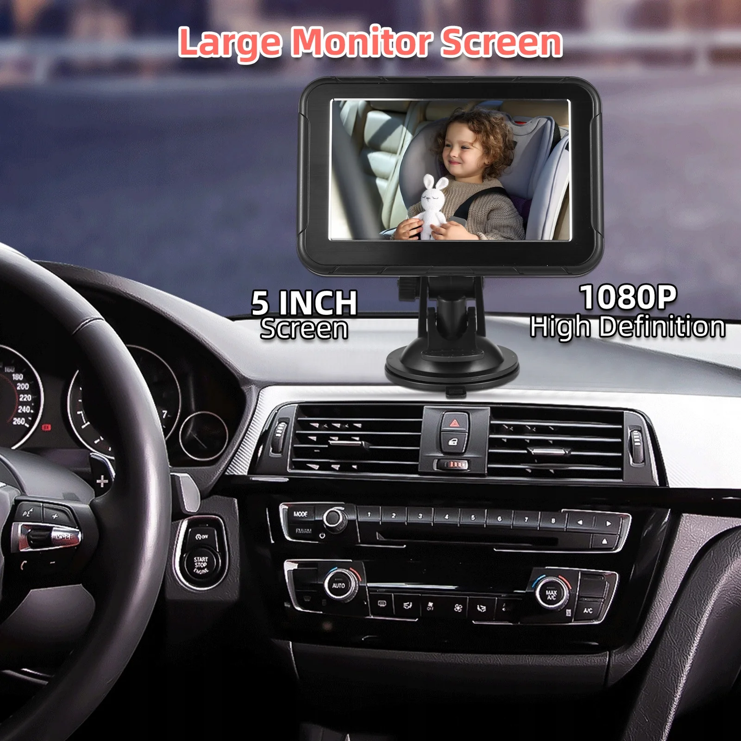 1080P Baby Car Camera with 5" HD Monitor, Rear-Facing Baby Car Seat Monitor with Night Vision, Wide Angle Backseat Baby Camera for Safe Driving