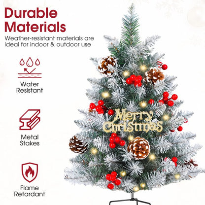 Set of 2 Pathway Christmas Tree Urn Filler, Pre-lit Artificial Small Xmas Tree with Cones & Red Berries, 60 Warm Lights Outdoor Christmas Porch Decorations for Gardens, Porch & Yard