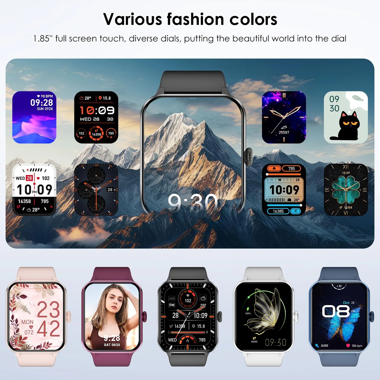 Smartwatch for Men Women, 1.85" HD Screen Smart Watch with Bluetooth Answer/Make Calls Fits for Android and iOS, 100+ Sport Modes/Message Reminder, IP68 Waterproof Fitness Tracker for Gift, Black