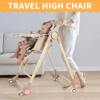 Loewten 3-in-1 Baby High Chair,Convertible Baby Swing,Foldable Infant Dining Chairs Seat with Wheels for Babies and Toddlers,Brown