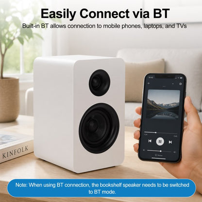 3" Active Bluetooth 5.0 Bookshelf Speakers, 80W Carbon Fiber Speaker Unit - Built-in 24bit DAC Dynamic 3D Surround Sound 2.0 Computer PC Monitor Gaming (Pair, White)