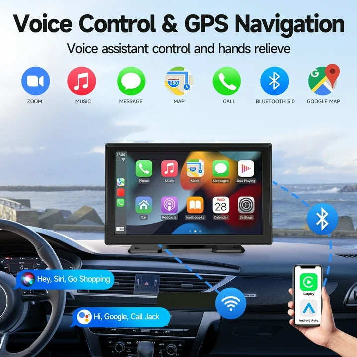 9" Wireless Carplay Screen for Car with 4K Dash Cam, Portable Carplay & Android Auto, Car Stereo Touchscreen with 1080P Backup Camera, GPS Navigation/Mirror Link/Voice Control/Bluetooth/FM, 64GB Card
