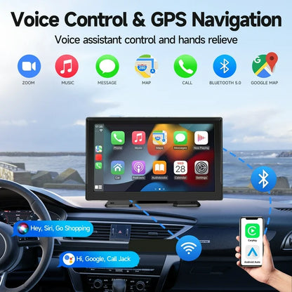 9" Wireless Carplay Screen for Car with 4K Dash Cam, Portable Carplay & Android Auto, Car Stereo Touchscreen with 1080P Backup Camera, GPS Navigation/Mirror Link/Voice Control/Bluetooth/FM, 64GB Card