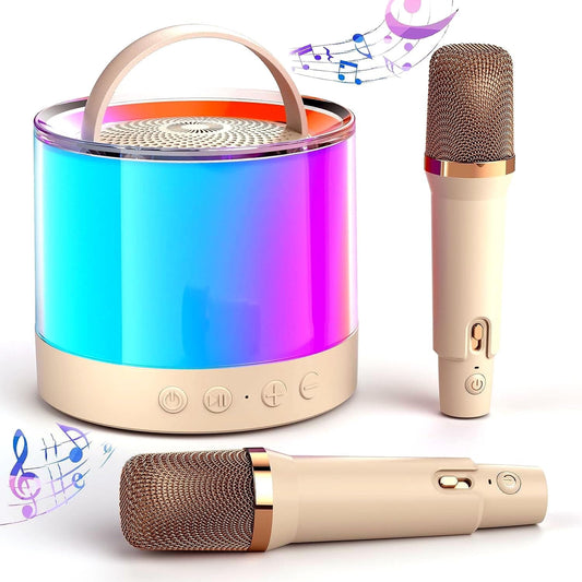 FAGINEY Karaoke Machine for Kids Adult, Mini Portable Karaoke Speaker with 2 Wireless Mics & Light for Home Party, Birthday Gifts for Boys, Girls