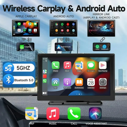 9" Wireless Carplay Screen for Car with 4K Dash Cam, Portable Carplay & Android Auto, Car Stereo Touchscreen with 1080P Backup Camera, GPS Navigation/Mirror Link/Voice Control/Bluetooth/FM, 64GB Card