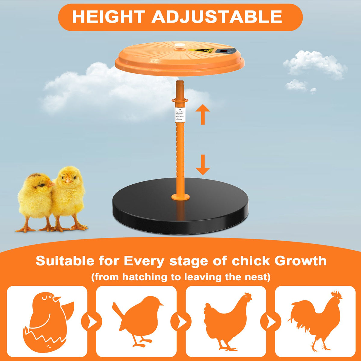 Chicken Coop Heater Lamp, Warmer Brooder Heater for Baby Chicks Pets with Adjustable Height and Angle, Smart Incubator Heater for Poultry Duck Goose Farm Lab Home
