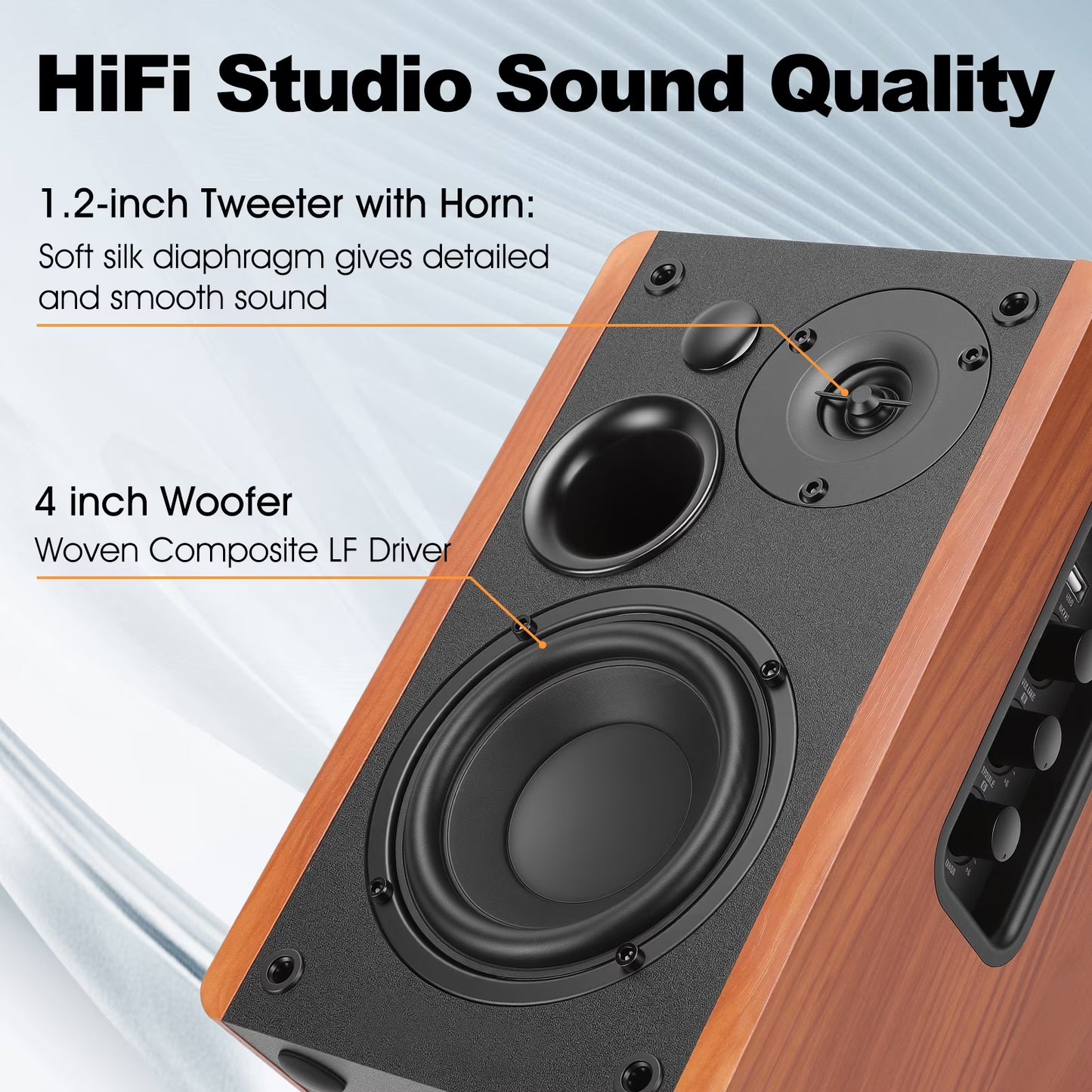 80W Powered Bluetooth Bookshelf Speakers, Record Player Speakers with 4 Inch Woofer, Stereo Speakers with Optical/AUX Connection for Turntable/PC and TV, No Receiver or Amplifier Required