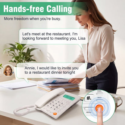 Corded Landline Phone Caller ID Hotel Home Phone Large Key Telephone with Speaker Clear Display White
