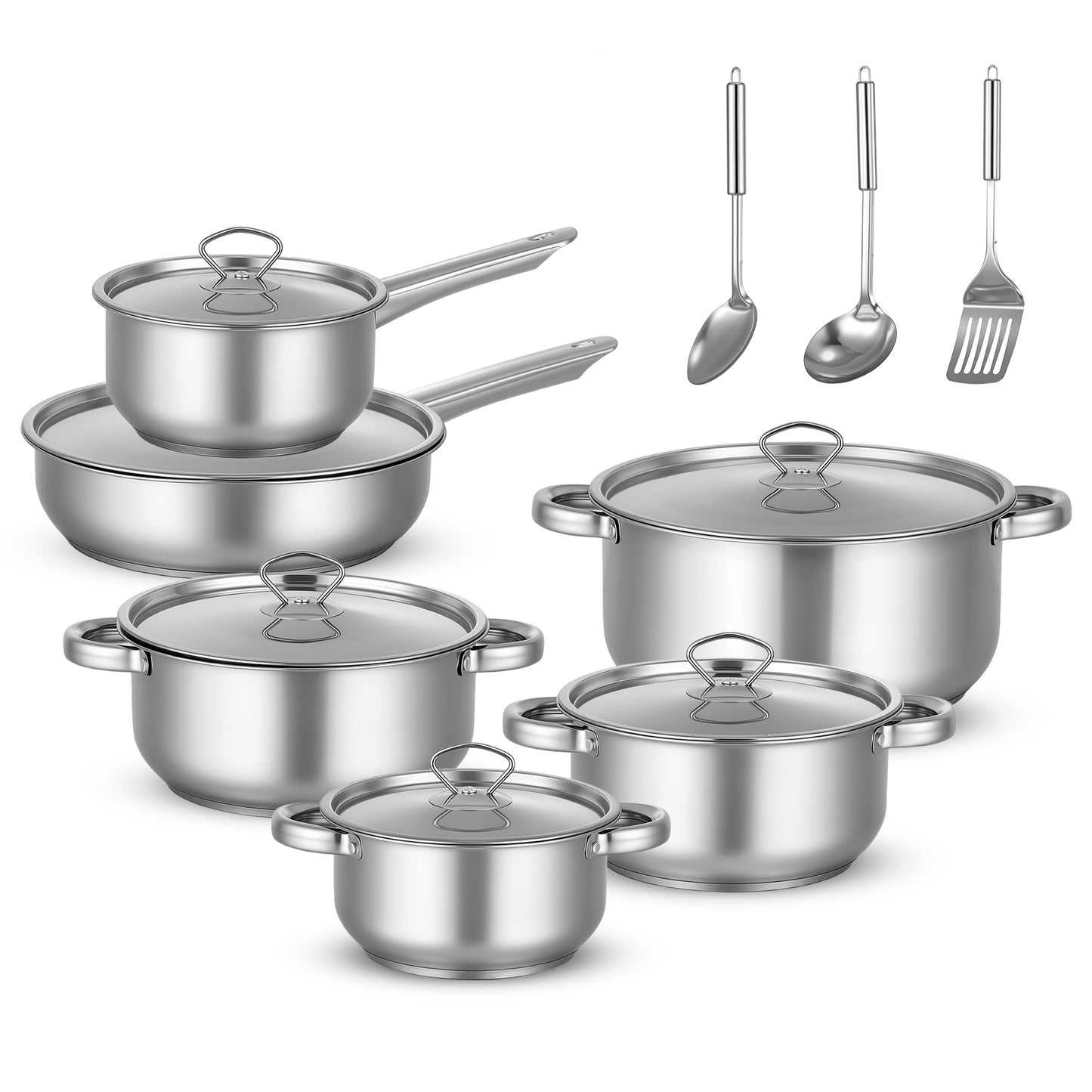 15 Piece Stainless Steel Cookware Set, Pots and Pans Set with Lids Non Toxic, Kitchen Induction Cookware with Utensil Sets For Oven & Dishwasher ,Heavy Premium Kitchen Cooking