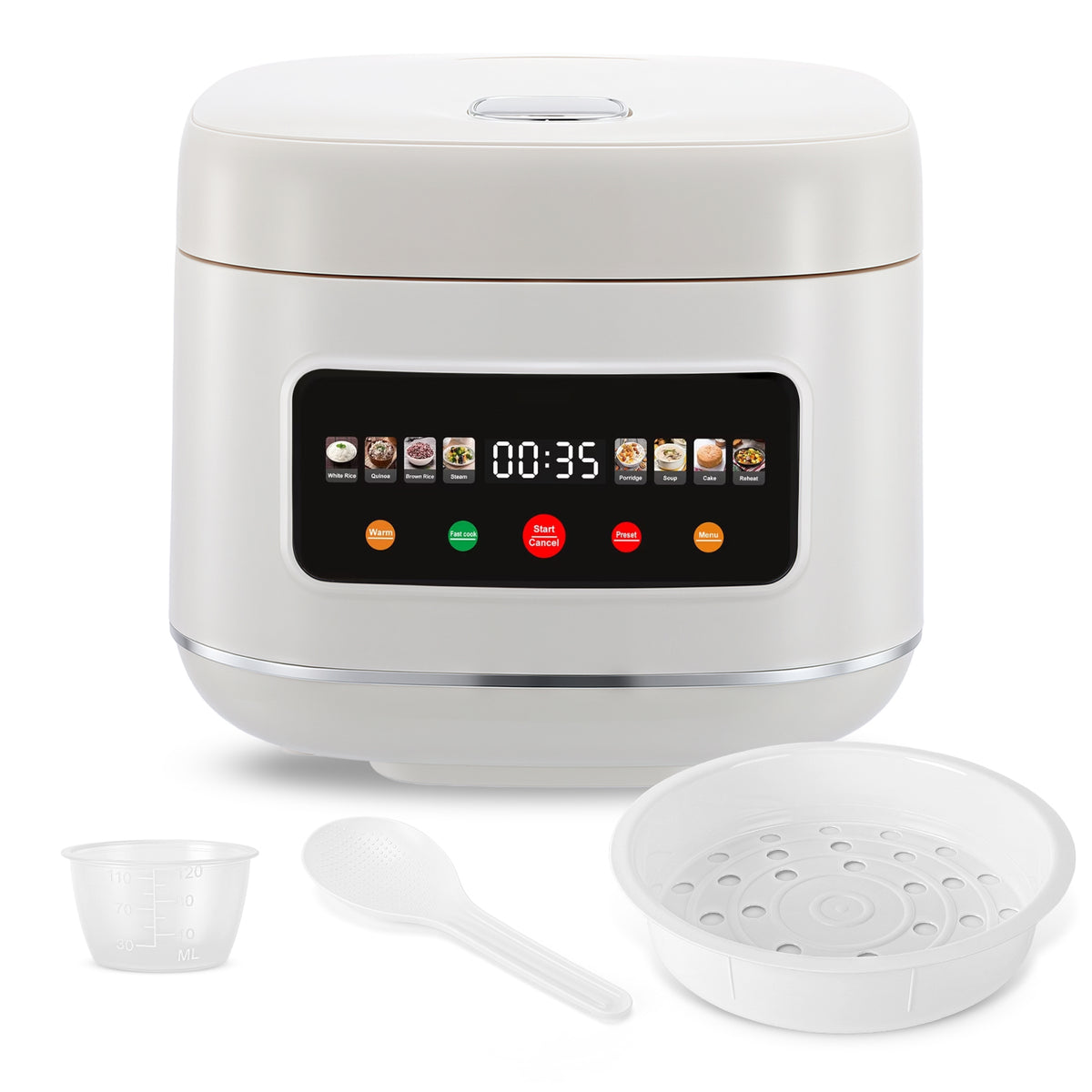 Digital Rice Cooker, 8-Cup 5.5QT Rice Maker, 8-in-1 Smart Multi-Cooker, 24-Hour Timer & Keep Warm, Non-Stick Inner Pot, White