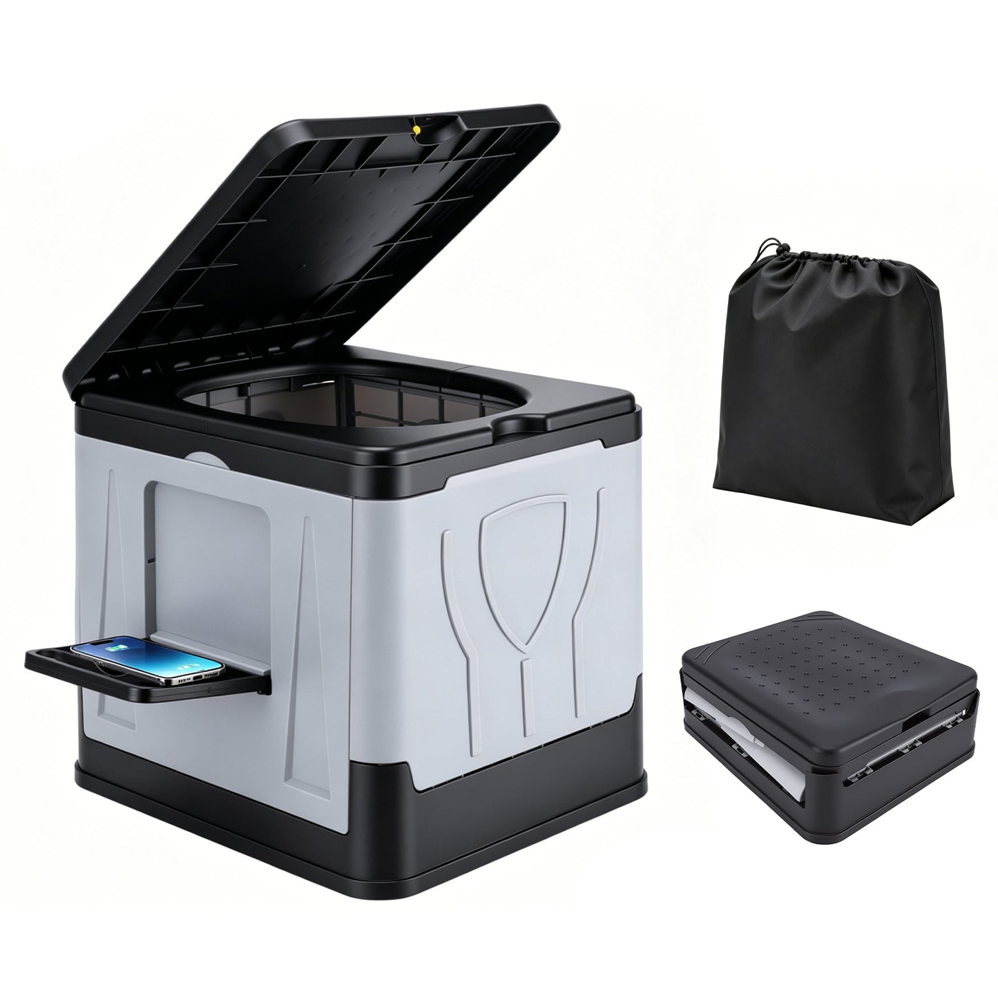 Portable Car Toilet,Foldable Outdoor Toilet with Handles & Storage Bag for Cars, Hiking, Beaches and Camping Use, Gray