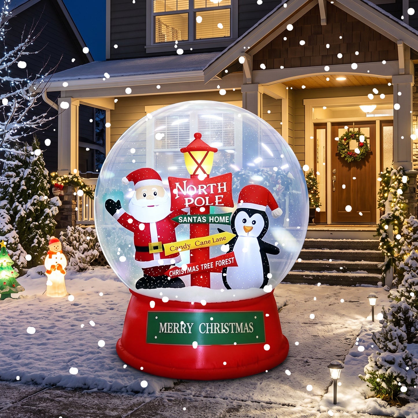 Christmas Inflatables Decorations, 6FT Inflatable Xmas Snow Globe with Built-in Rotating Lights, Lighted Blow Up Santa & Penguin in Snowing Globe for Holiday Lawn Yard Garden