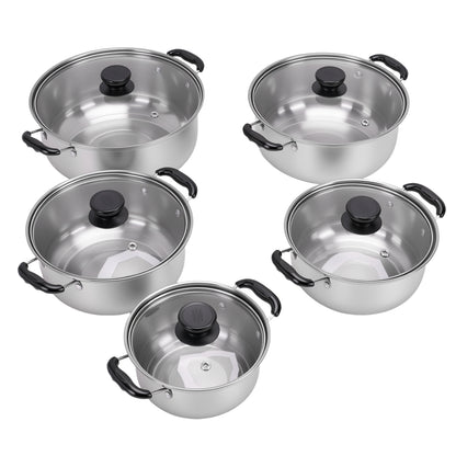 Stainless Steel Pots Sets 10 Piece, Kitchen Cookware Set Saucepan with Glass Lid Stockpot Soup Pot with 2 Ear Handle For Cooking Dishwasher