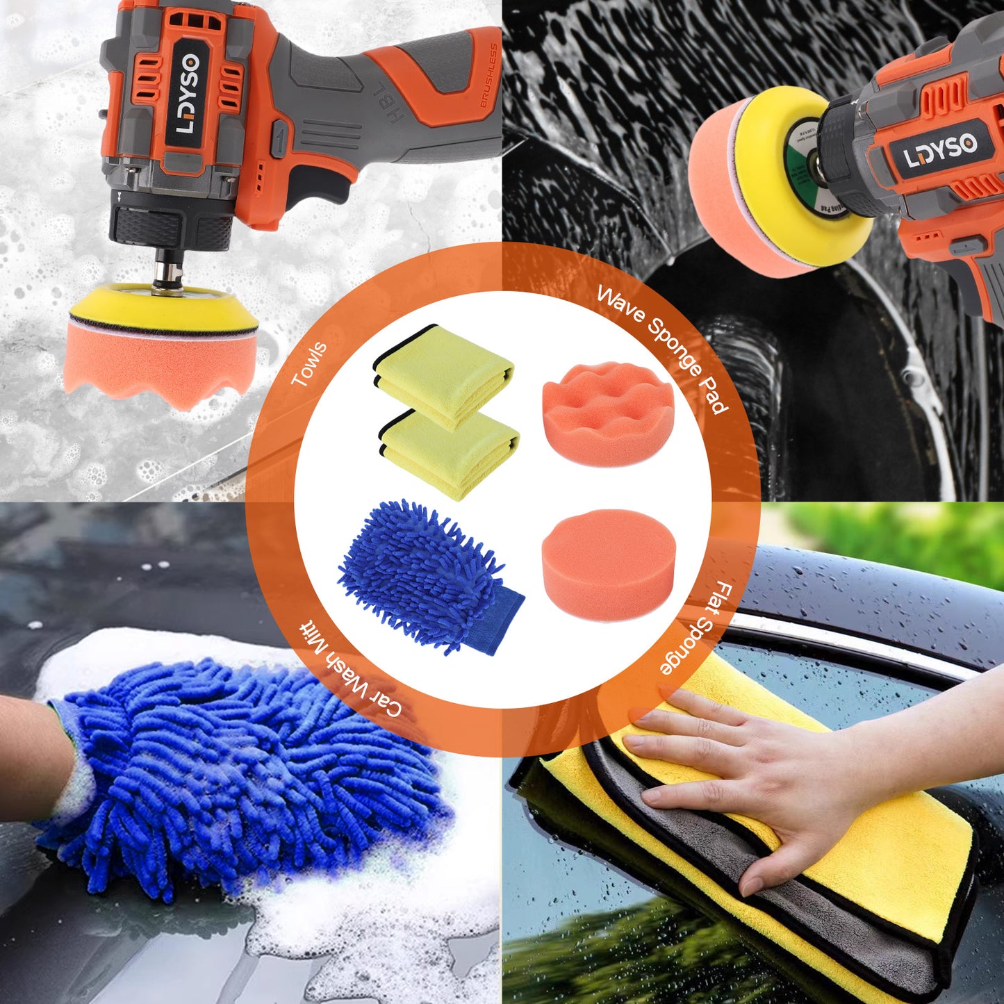 Cordless Buffer Polisher, 16.8V Auto Detailing Drill Brushes Set with 2000mAh Battery & Charger, 15pcs Drill Kit, Variable Speed for Car Washing/Detailing/Buffing/Sanding/Waxing