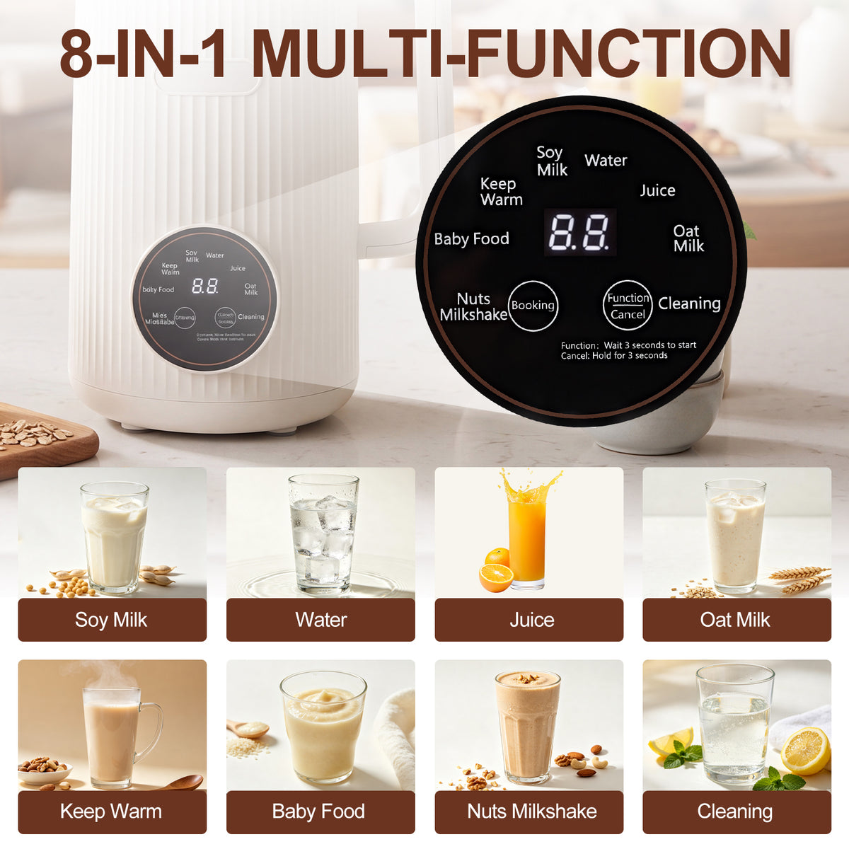 8 in 1 Nut Milk Maker Blender, 40oz Homemade Soy, Almond, Oat, Coconut, Plant Based and Non Dairy Beverages, Automatic Soybean Machine With Delay Start/Keep Warm/Boil Water, Cream