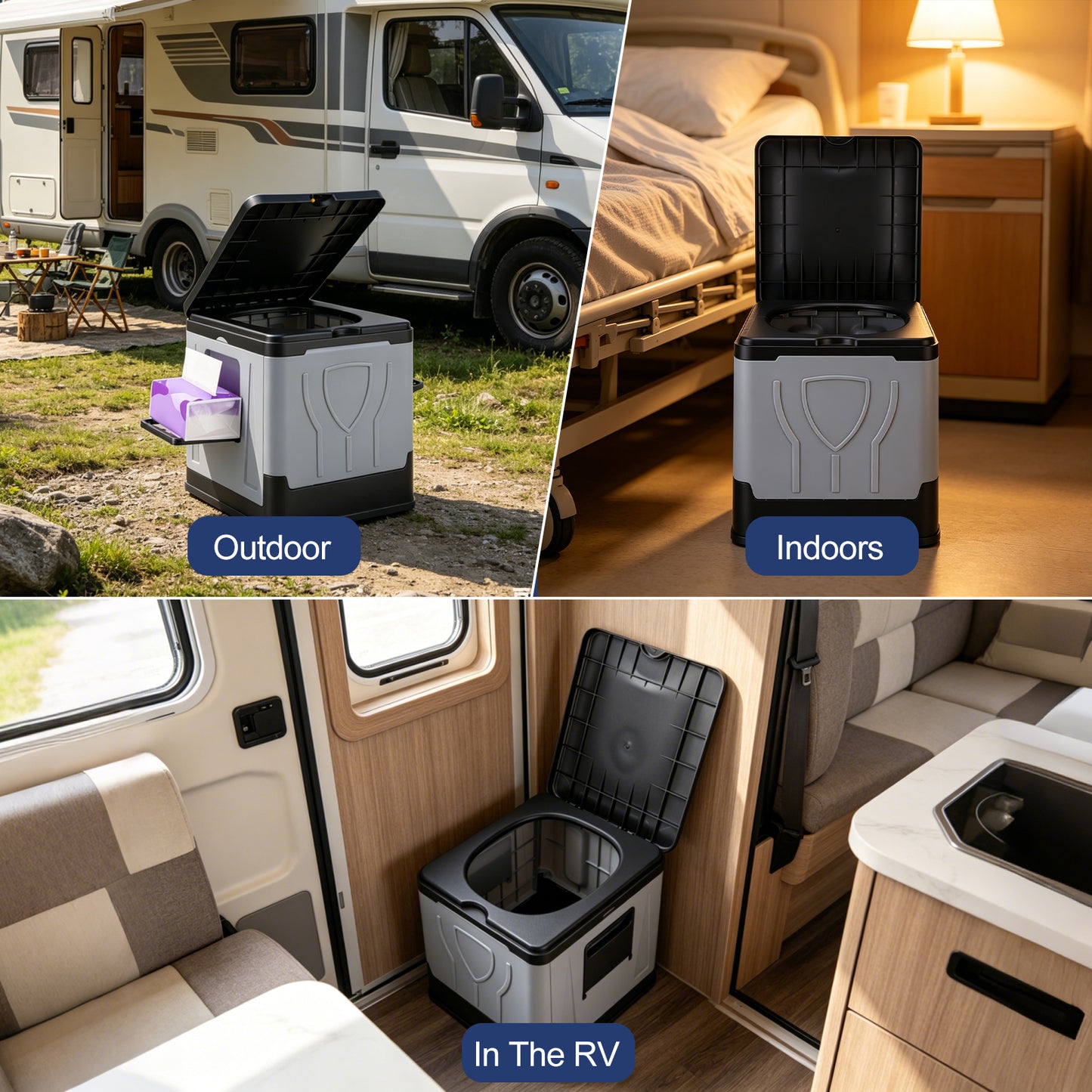 Portable Car Toilet,Foldable Outdoor Toilet with Handles & Storage Bag for Cars, Hiking, Beaches and Camping Use, Gray