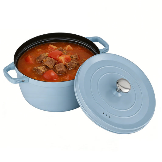5.5 QT Enameled Cast Iron Dutch Oven Pot with Lid, Dual Handles, Non-Stick Coating for Bread Baking & Cooking, Blue