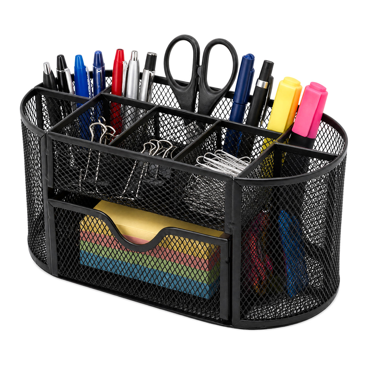Mesh Desk Organizer, Desk Organizers and Accessories, Pen Holder with Drawers for Office Supplies, Black