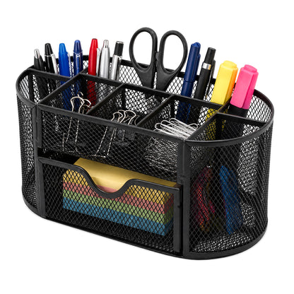 Mesh Desk Organizer, Desk Organizers and Accessories, Pen Holder with Drawers for Office Supplies, Black